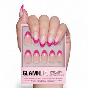 Glamnetic Raspberry Sorbet Pink French Short Almond Press On Nails New